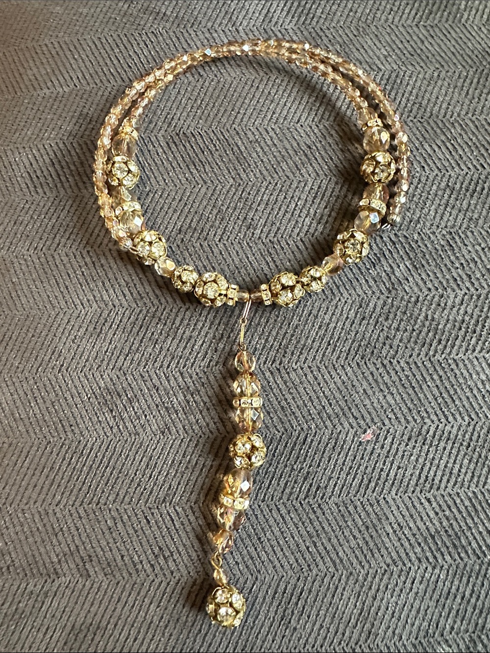 Gold Crystal Beaded Wrap Bracelet Necklace - Elegant Gold Tone Jewelry